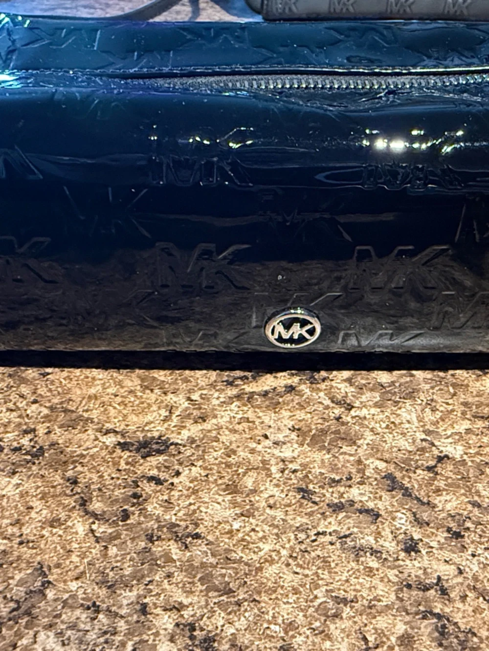 Michael Kors Black Patent Leather Toiletry Bag with MK Logo